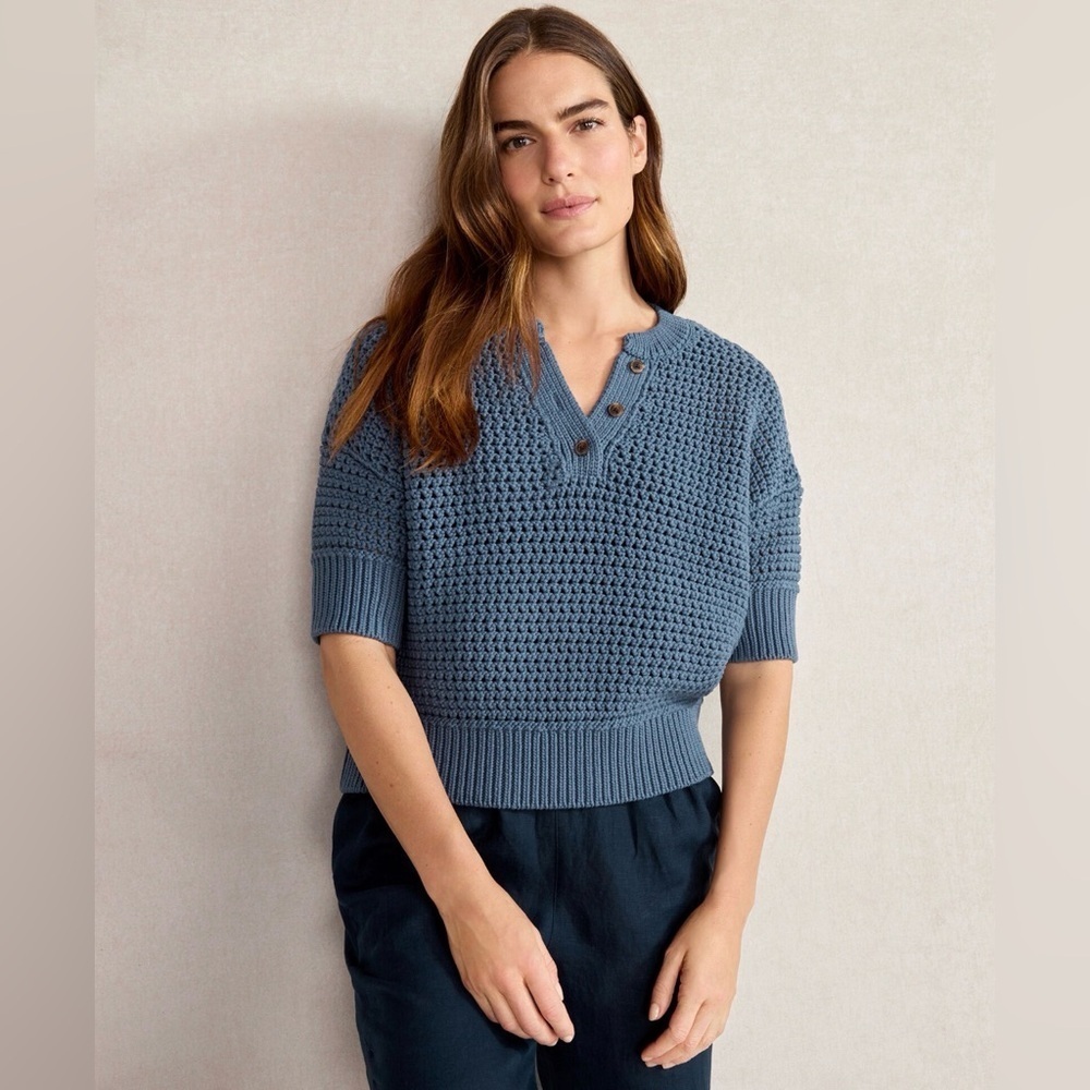 Haven Knot Stitch Henley Sweater — Indigo